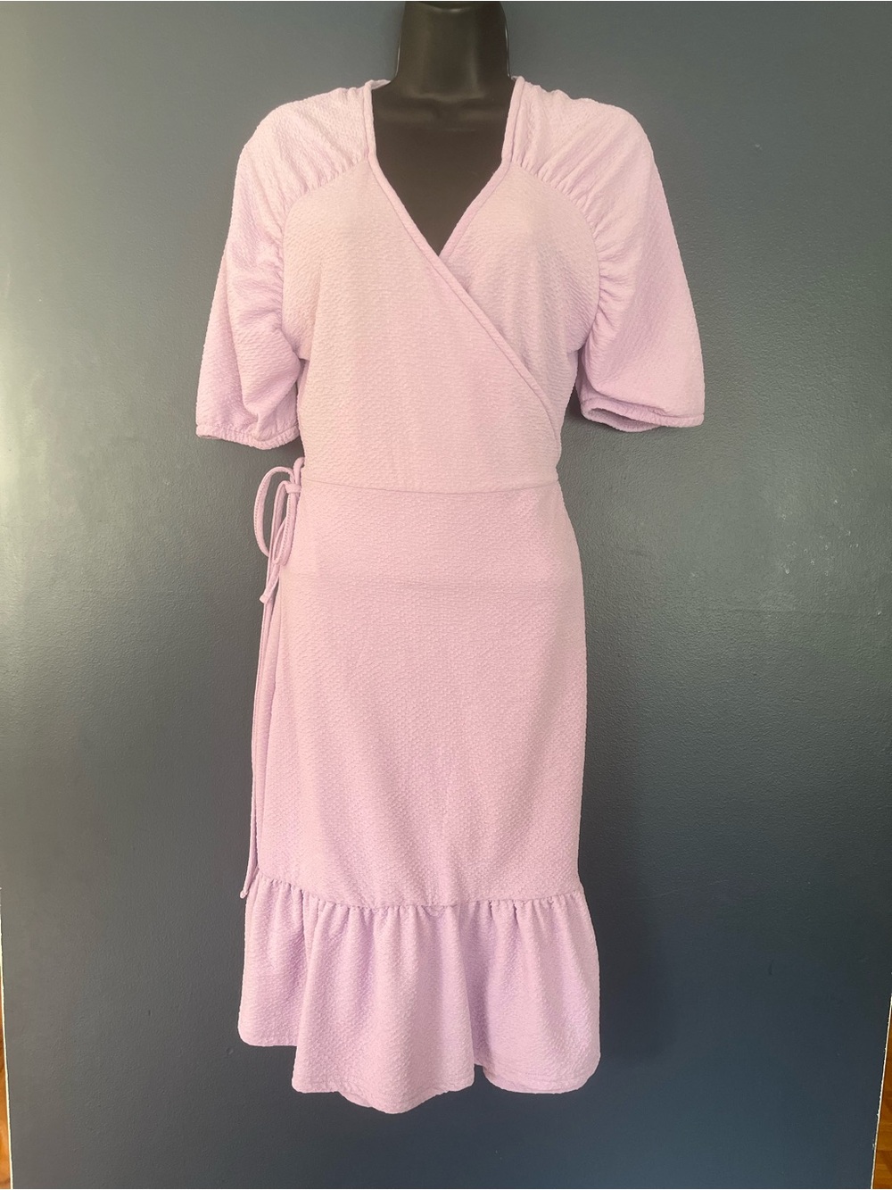 Lavender Wrap Midi Dress with Ruffle Hem size S